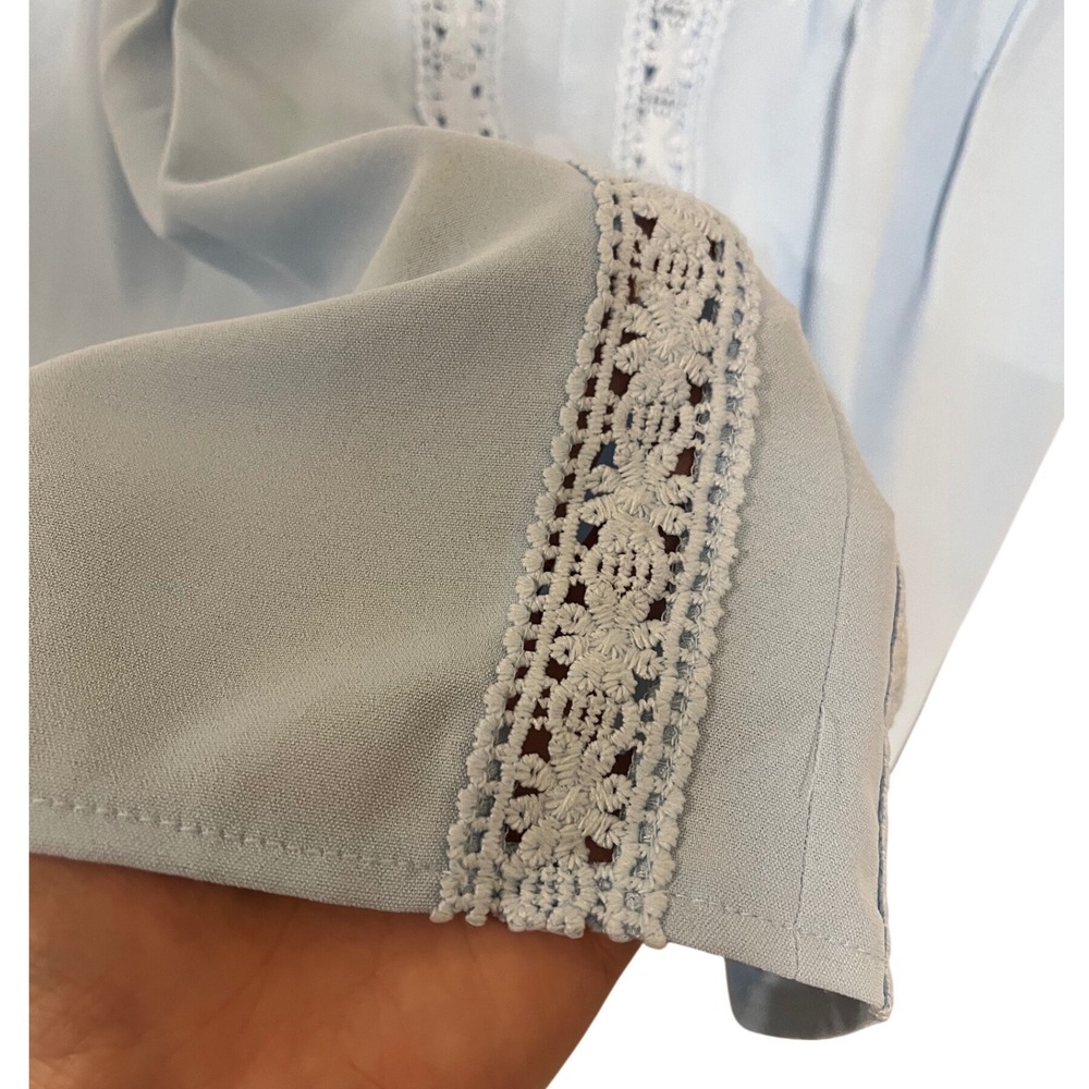 NWT Boho Dokotoo Crochet Lace Pintuck Blouse Short Sleeve Peasant Top Small NWT - Picture 3 of 9